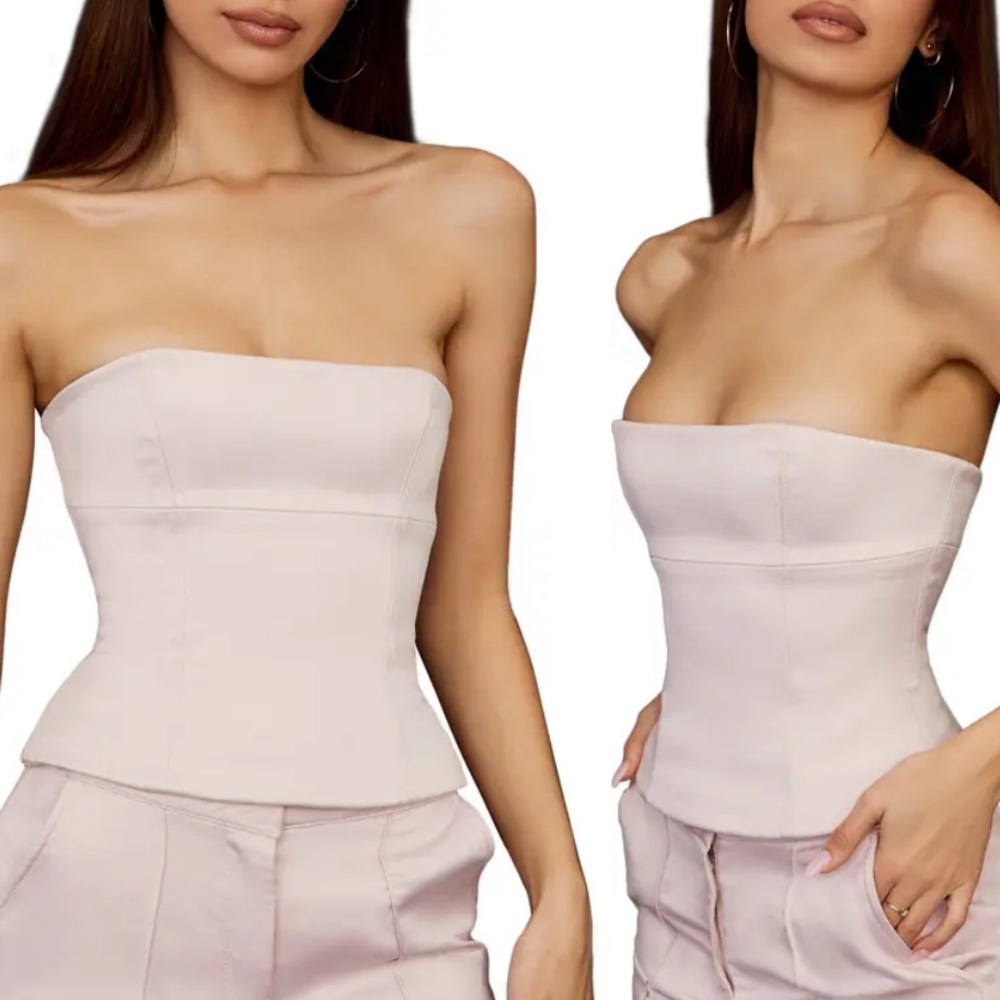 NEW WITH TAGS House of CB Angelica Satin Strapless Corset Top XS